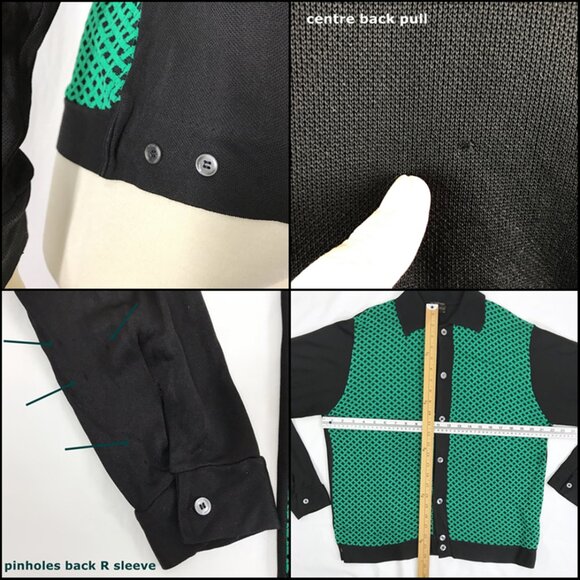 Vintage 60s 70s Shirt Sweater Diplomat Acetate Knit Green Black Mod - Picture 7 of 7